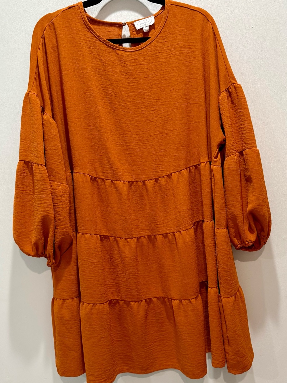 Mud Pie Rust Orange Tiered Dress | Boho Balloon Sleeve | Size L